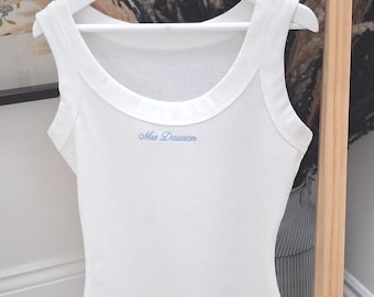 Personalised Embroidered Bridal Vest Top, Custom Bride Tank, Wedding Morning Outfit, Hen Party Gift