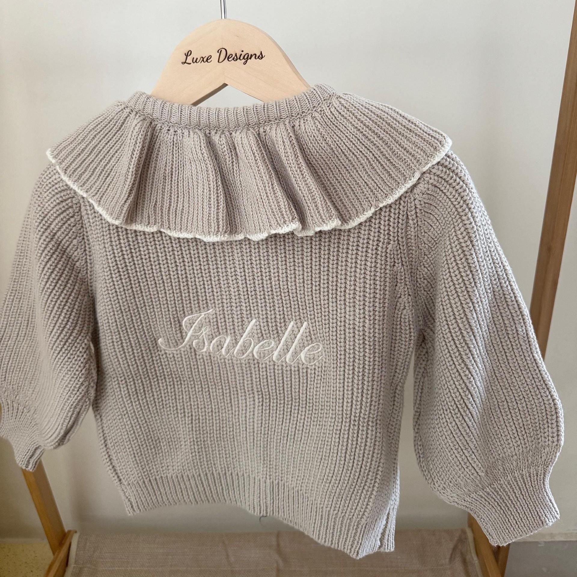 Personalised Girls Knit Cardigan - Custom Baby Cardigan, Kids Knitted Sweater, Embroidered Toddler Knitwear Gift