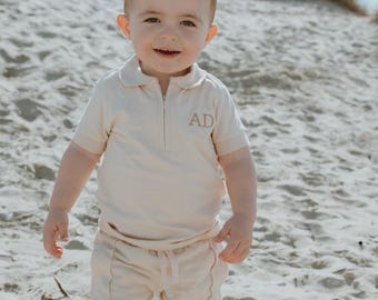 Personalized Boys Short Set, Embroidered Initial Outfit, Custom Baby Boy Clothes, Toddler Summer Set