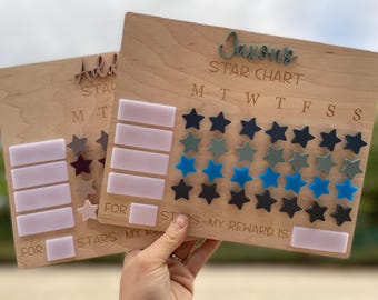 Childrens Kids Reward Chart Personalised Star Chart Chore List - wooden acrylic - Reusable