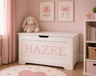 Large white personalised toy box: Any name and colour custom shaker blanket storage chest