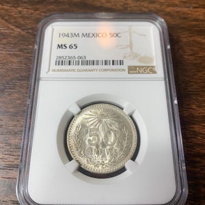 1943M Mexico silver 50c MS65 uncirculated graded coin