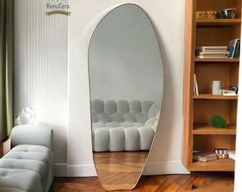 Handmade Moroccan Brass Mirror: Asymmetrical Brass Frame, Home Decor