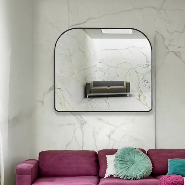 Miroir en laiton « Arche », miroir de cheminée Streamline Wide Arch, miroir rectangle doré, miroir en laiton, miroir italien mural luxueux et esthétique