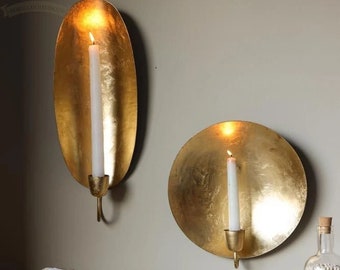 Set of 2: Handmade Moroccan Brass Gold Leaf Wall Sconce