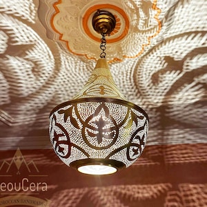 Brass Ceiling Light Fixture, Moroccan Pendant Light Copper Brass Chandelier Decor Lighting, Boho Light, Handmade Engraved Lamp