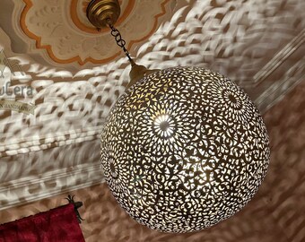 Handmade Moroccan Brass Globe Pendant Light: Home Decor Lighting