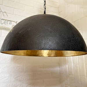 Hammered Black Brass Dome Light Fixture, Handmade Pendant Light, Brass Oxide Ceiling Lamp, Solid Brass Dome, Moroccan Oxide Light