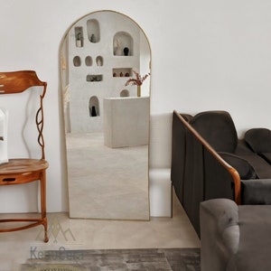 Italian Curved Unlacquered Brass Mirror, Gold & Bronze Bathroom Mirror, Aesthetic Luxurious Wall Mirror, Aesthetic Luxurious Wall Mirror