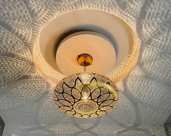 Marokkaanse plafondarmatuur, messing koperen hanglamp, lampenkappen bohoverlichting slaapkamer, Marokkaanse kroonluchterverlichting