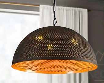 Handmade Black Dome Pendant light, Moroccan Chandelier Lighting, Ceiling Light Oxide Black Brass Dome Light Fixture Ceiling, Hanging Lamp