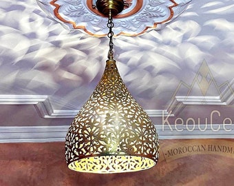 Cone Pendant light, Moroccan Brass lamp shade Lighting Farmhouse, Moroccan Copper lamp Handmade Engraved, Bedroom Lighting