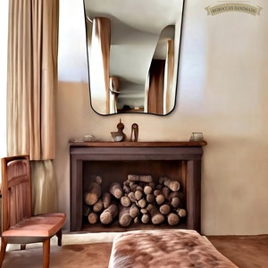 Italian Curved Unlacquered Brass Mirror - Butterfly Irregular Mirror, Gold Mirror, Bronze Bathroom Mirror, Hanging Mirror for Living room image 5