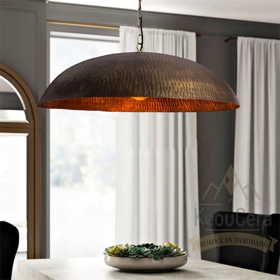 Hammered Brass Dome Light Fixture, Handmade Pendant Light, Brass Oxide Ceiling Lamp, Solid Brass Dome, Moroccan Oxide Light