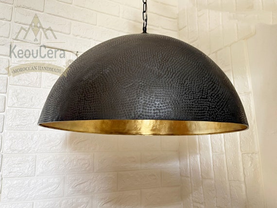 Hammered Black Brass Dome Light Fixture, Handmade Pendant Light, Brass Oxide Ceiling Lamp, Solid Brass Dome, Moroccan Oxide Light