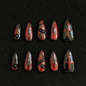 Wine Goth nail/Black and Red Nails/reusable press on nails/hand made Press on Nails/Gel Nails/Luxury Press on Nails/Punk Artsy Wine Elegant