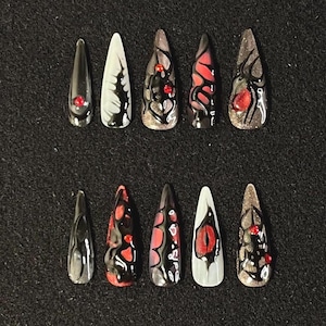 y2k goth nail/Black and Red Nails/custom press on nails/hand made Press on Nails/Gel Nails/Luxury Press on Nails/Punk Artsy Glitter y2k dark