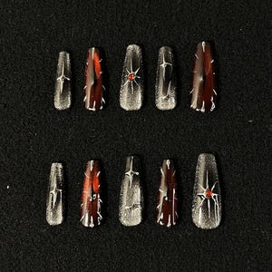 y2k goth nail/Black and Red Nails/reusable press on nails/hand made Press on Nails/Gel Nails/Luxury Press on Nails/Punk Artsy