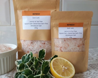 Bath Salt with Tea Tree and Lemon essential oils, natural bath salt sachet, mineral soak, bath soak, foot soak salt, aromatherapy bath salts