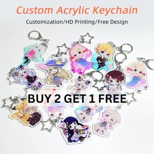 Custom Anime Clear Acrylic Personalized Gift Keychain Holo Rainbow Cartoon Photo Key Chain Customized Transparent Fanart Game Keychains