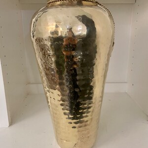 Vintage Hammered Brass 15 Vase with Rope & Tassel Accent image 5