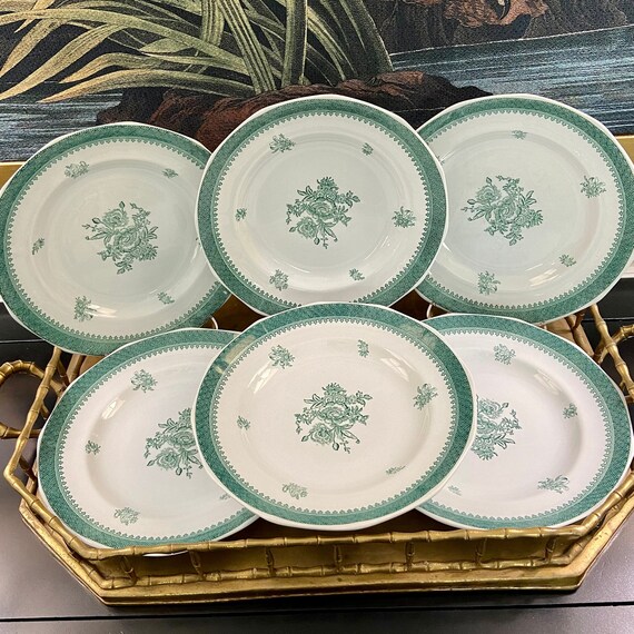 Set of 6 Wedgewood Green and White Mount Vernon Dinner Plates Etsy
