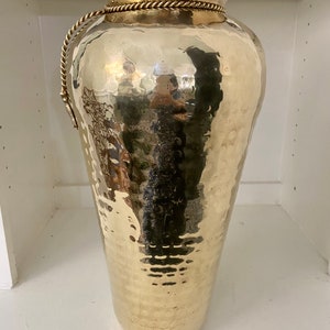 Vintage Hammered Brass 15 Vase with Rope & Tassel Accent image 3