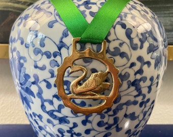 Vintage Brass Horse Medallion Medal ~ Swan
