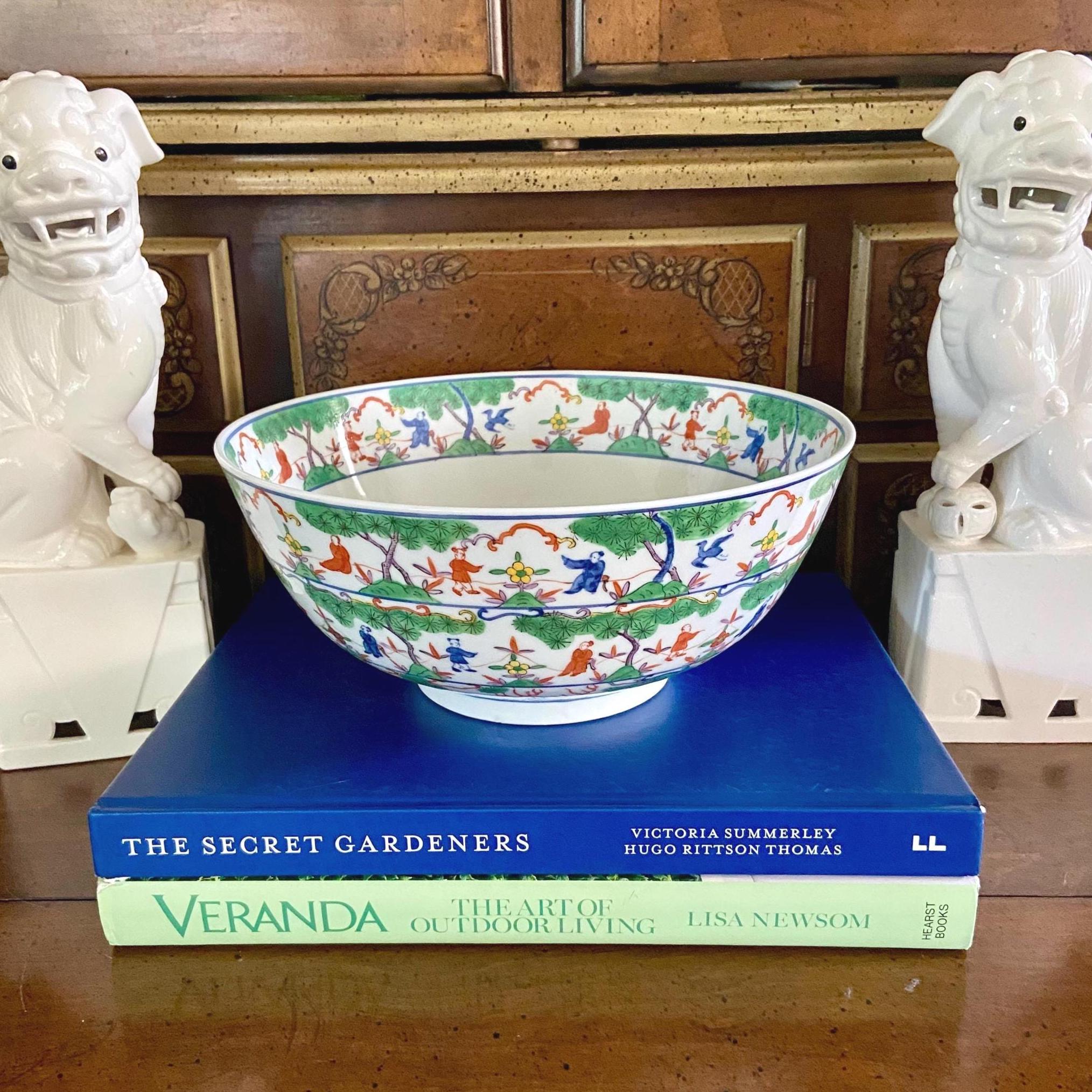 Large Chinoiserie Hand Painted Porcelain Bowl