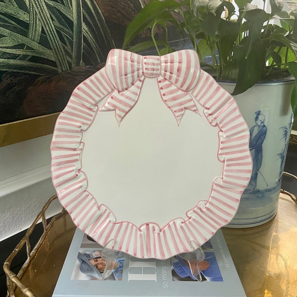 The Haldon Group 1990 Pink Striped Bow Ribbon  Dinner Plate
