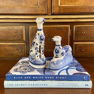 Pair of Blue & White Staffordshire Style Mantel Dogs
