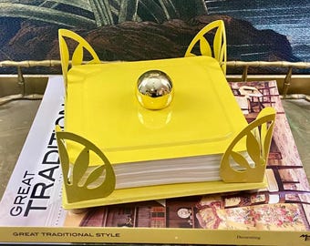 Mid-Century Yellow Metal 2 Piece Napkin Holder