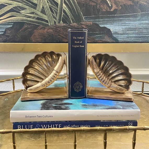 Vtg Brass Seashell Nautilus Bookends 