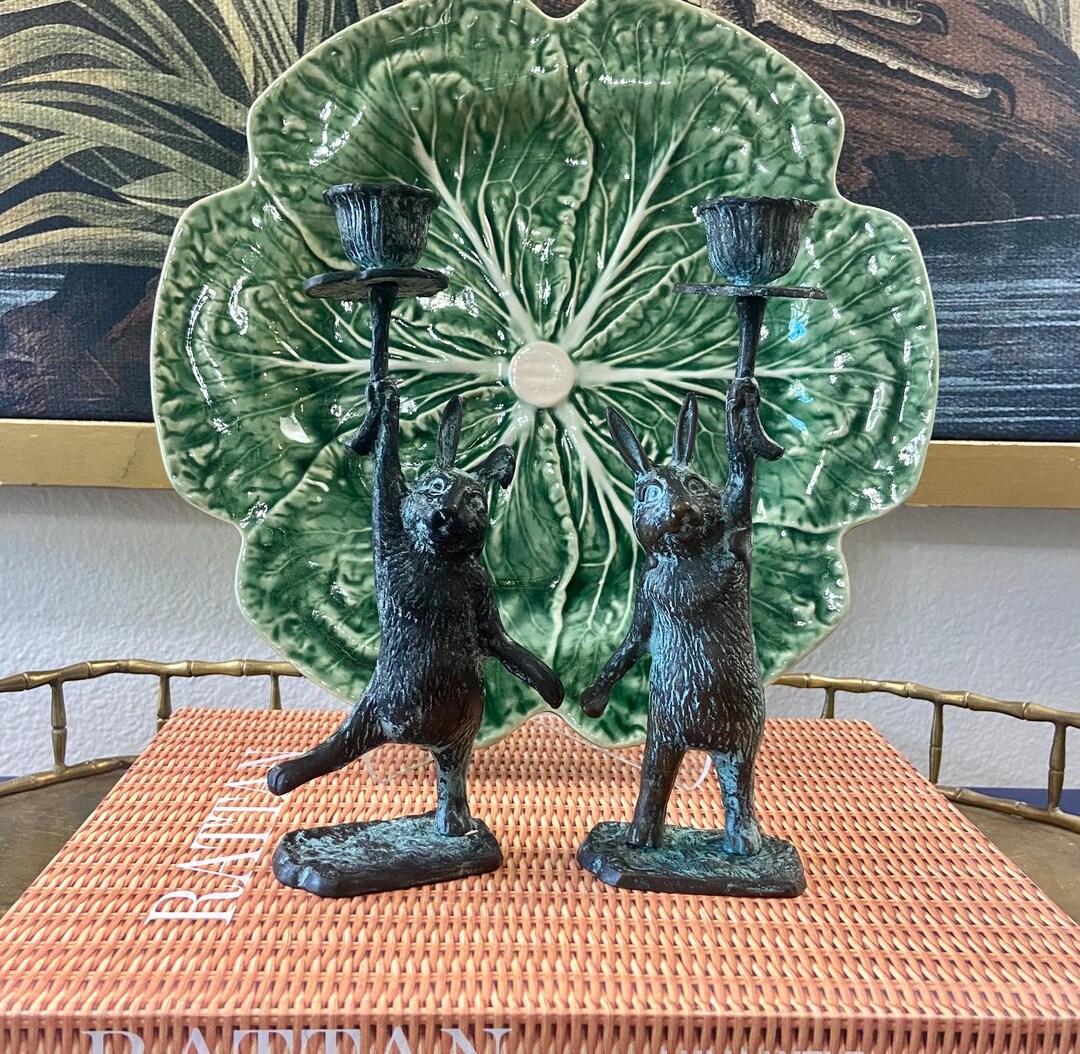 Vintage Bronze With Verdigris Rabbit Candlestick Holders - Etsy