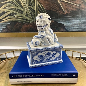 Chinoiserie Blue and White Foo Dog Trinket Box by Andrea of Sadek