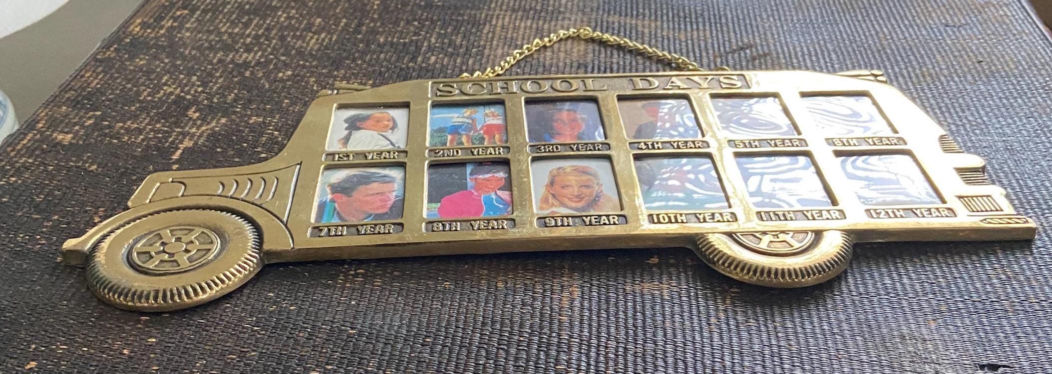 Vintage Brass School Bus Picture Frame- 