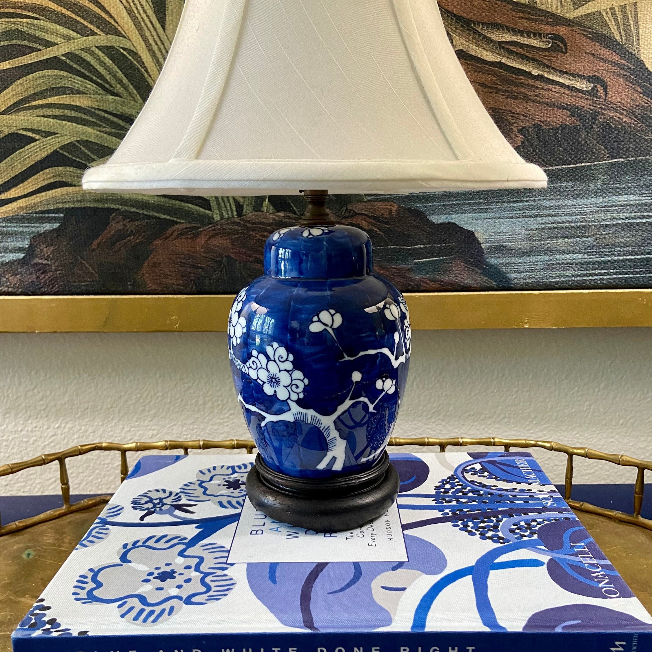 Chinoiserie Cherry Blossom Blue and White Porcelain Table