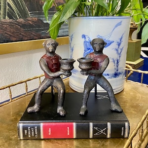 Pair of Bronze Monkey Candleholders