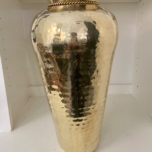 Vintage Hammered Brass 15 Vase with Rope & Tassel Accent image 4