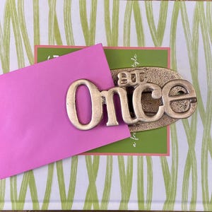 Vintage Brass &#39;at Once&#39; Paperclip / Paper Holder
