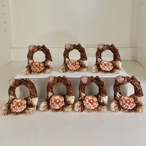 Vintage Ceramic Acorn and Floral Napkin Rings ~ Set of 7