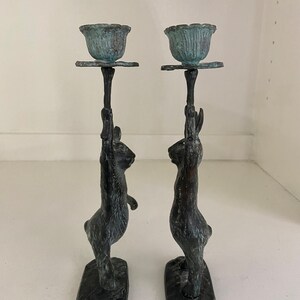 Vintage Bronze With Verdigris Rabbit Candlestick Holders - Etsy