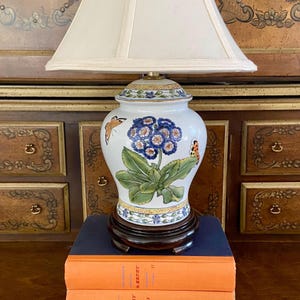Hand Painted Floral & Butterfly Chinoiserie Table Lamp - Shade Not Included