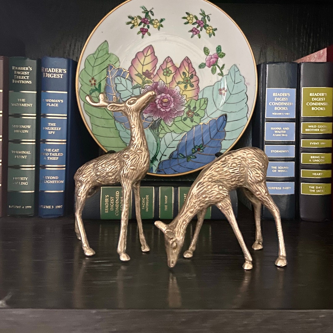 Vintage Brass Stag and Doe Spotted Deer Pair Etsy