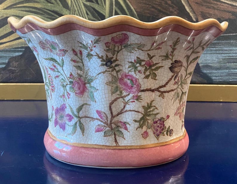 Pink Ruffle Rim Wong Lee Pink Floral Ruffle Rim Planter Pot - Etsy