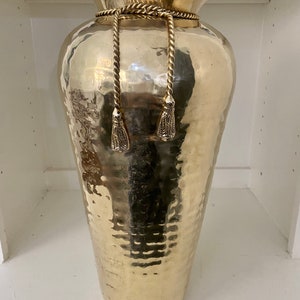 Vintage Hammered Brass 15 Vase with Rope & Tassel Accent image 2