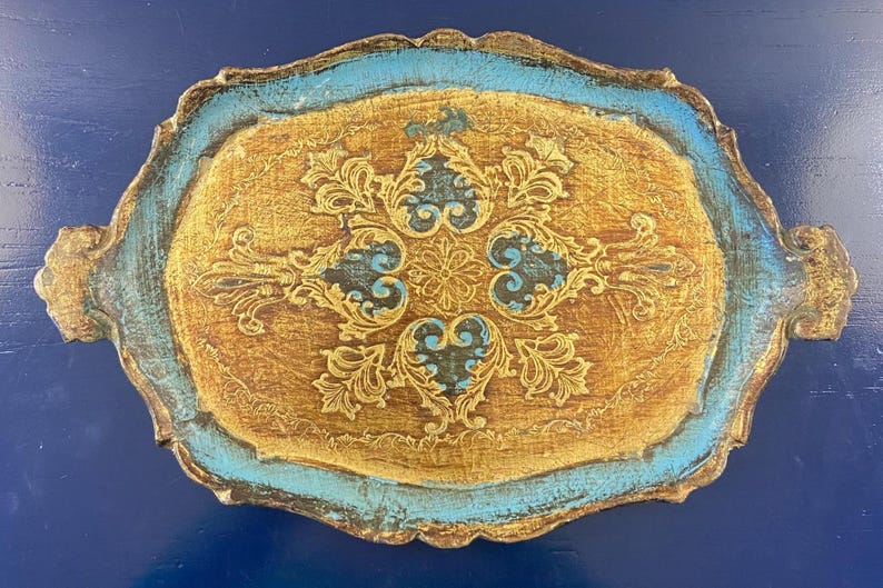 Italian Wood Florentine Turquoise Gold Tray - Etsy
