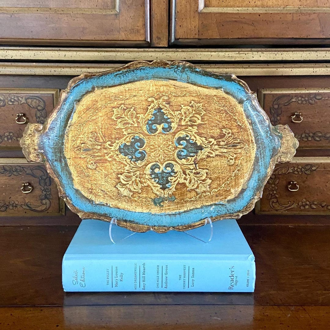 Italian Wood Florentine Turquoise Gold Tray - Etsy