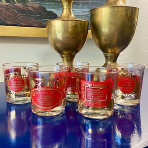 Set of 4 Vintage Red & Gold Lowball Whiskey Old Fashion Glasses