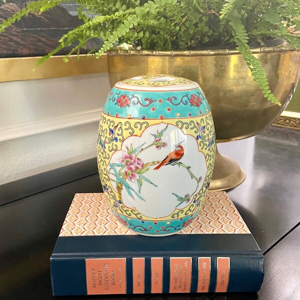 Chinese Yellow / Turquoise Porcelain Mini Garden Stool Jar